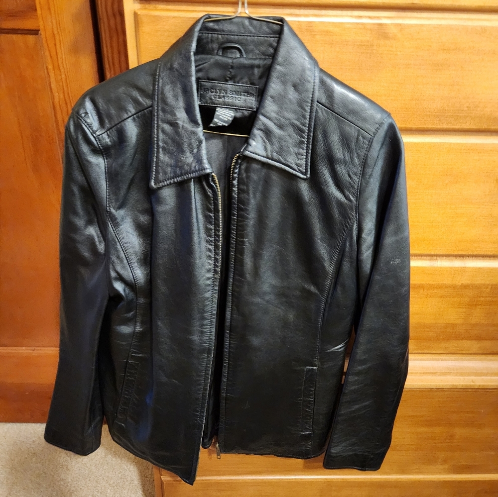Real Leather Jaclyn Smith Adjustable Waist Jacket, size S